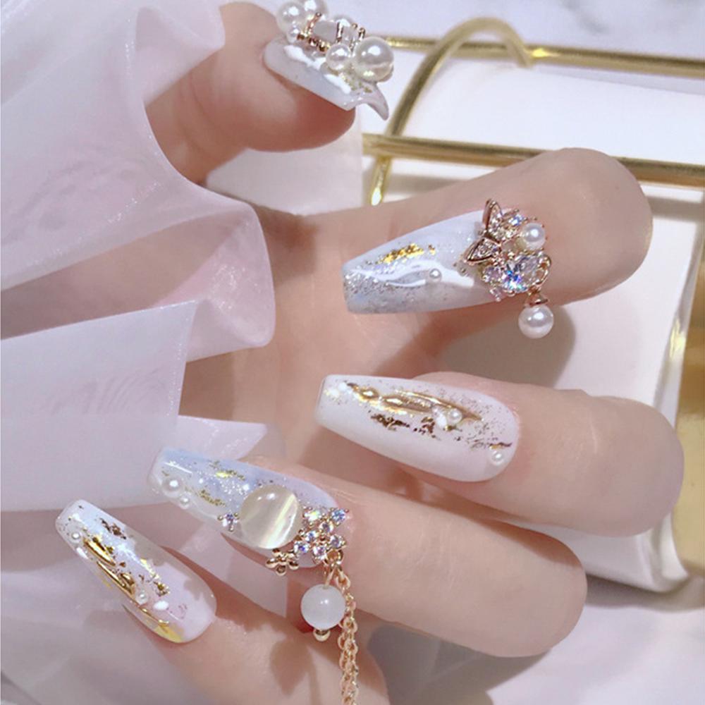 Pearl Opal Charms Nail Art Decorations Nail Rhinestones Crystal Pendant Chain Nail Art Jewelry