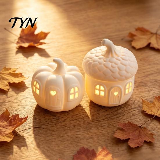 Seasonal Indoor Room Accents 2Pcs/Set Lighted Whimsical House Ornaments, Light-Up Pumpkin Figurine, Halloween Table Fairy Tale Home Decor Centerpiece
