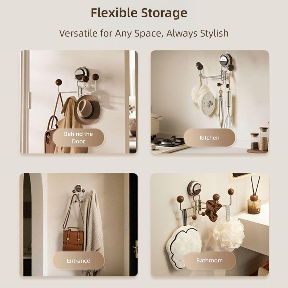 Removable Suction Cup Swivel Hook Metal 5 Hooks Towel Hook Durable Wall Hanger Kitchen