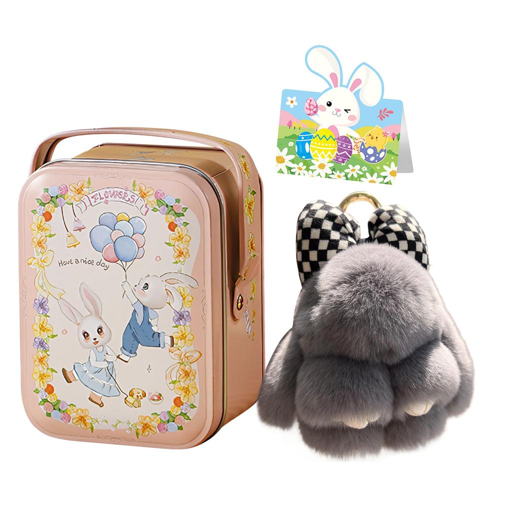 Bunny Pendant Keychain with Tin Box Rabbit Shape Fur Keychain Fluffy Bag Car Charm Key Ring Jewelry For Car Bags Backpacks Gift