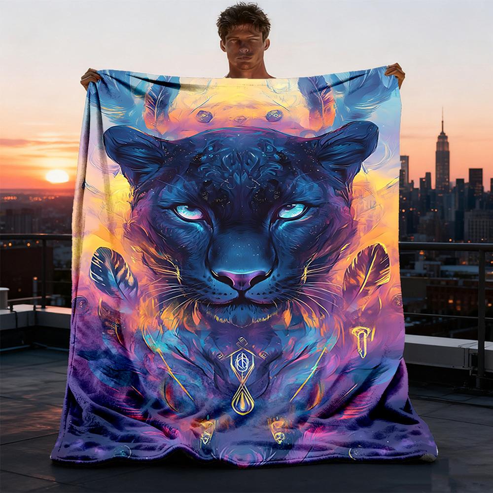1pc Panther Art Print Throw Blanket Polyester Fiber, Lightweight Flannel, Soft & Warm, All Season Use for Outdoor, Camping Digital Print