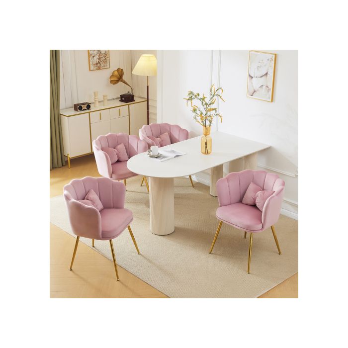 Chaise - MUVOE - Forme en pétale - Velours blanc - Capitonné à canaux - Pieds métalliques galvanisés