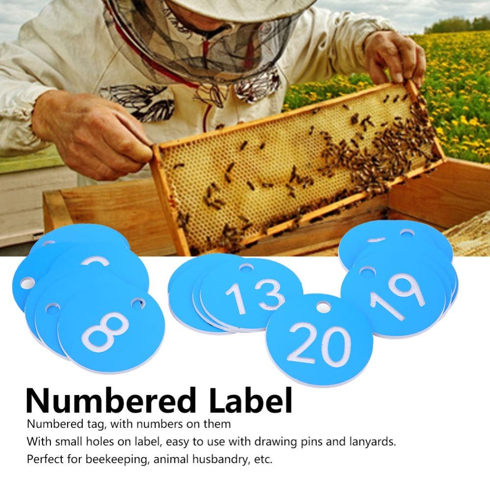 20Pcs ABS Numbered Tag Labels Blue Hanging Identification Tags Farm Livestock Tags Beekeeping