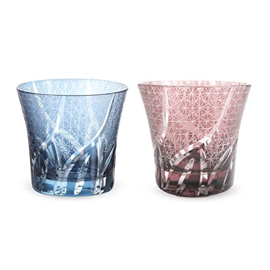 Takumibifu Dinner Luxe Kiriko Pair Glass Cup 94xH85mm 240cc Ranbori Komon Ink Blue & Purple with Bo