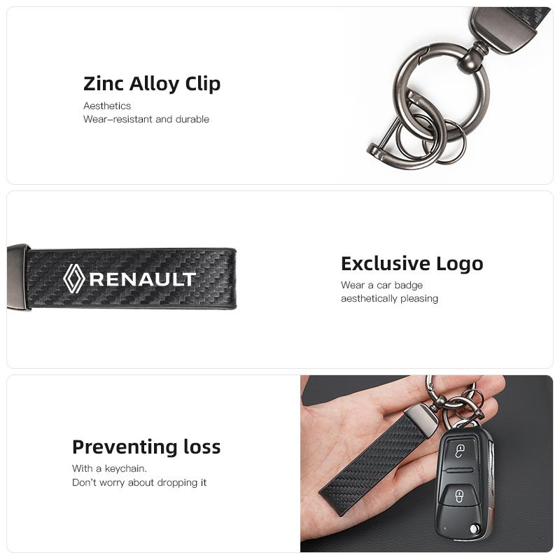 For Renault 2026 New Hub Caps 1Pcs Carbon Fiber Leather Car Keychain Key Ring Chain For Renault Clio Kadjar Koleos Megane Espace