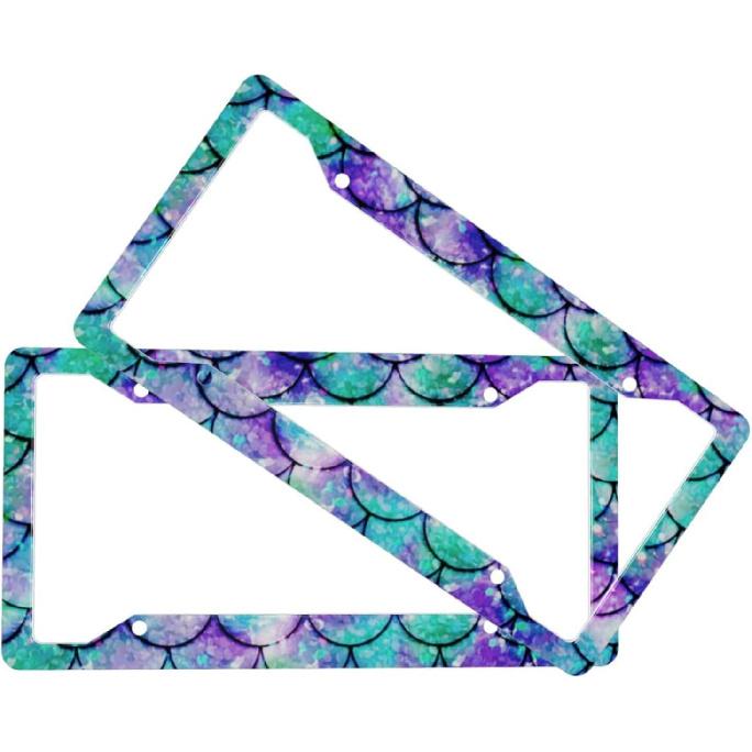 Mermaid License Plate Frame 2 Pack Universal US Car Plate Holder Cover Accessories Decor With Screw For Women Man 12.3 X 6.3 Inch