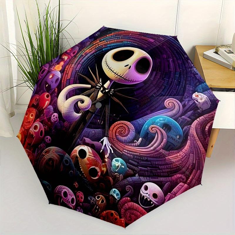 Nightmare Before Christmas,Jack Skellington Themed Automatic Opening and Closing Folding Umbrella, Reinforced 8 Ribs, Compact Travel Design,