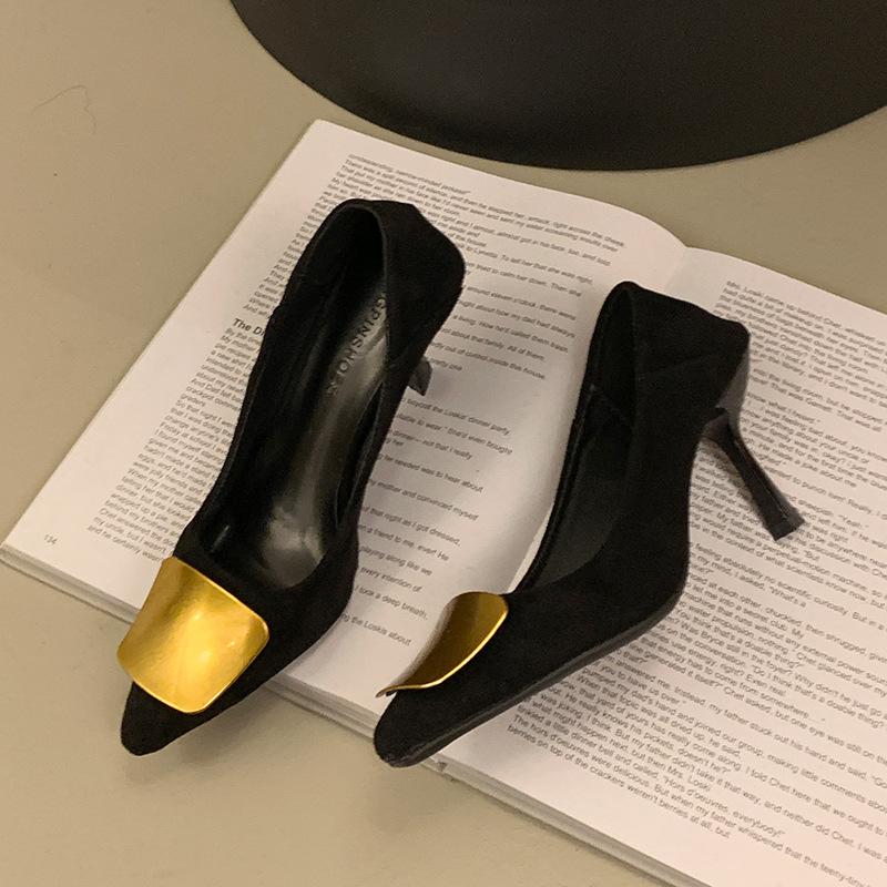 Suede Pointed High Heels Women's Versatile Light Mouth One-pedal Single Shoes Fashion Medium Heel Fine Heel Leopard Print Work Shoes Occupation