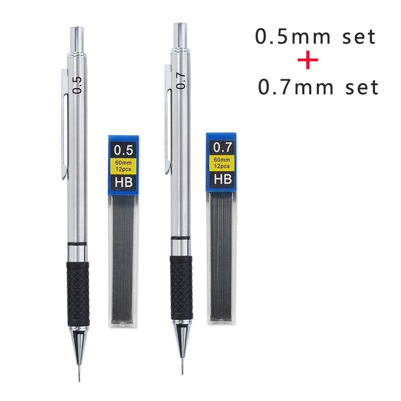 Metal Mechanical Pencil Set With Pencil Grip Leads Art Drawing Student Office Supplies 0.5/0.7/0.9/2.0mm Automatic Pencil