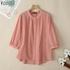 Women Casual Crew Neck 3/4 Sleeve Loose Blouse