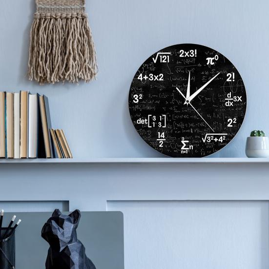 Math Wall Clock Silent Non-Ticking Quartz Movement with Hanging Hook Wooden Clock for Classroom Home Decoration