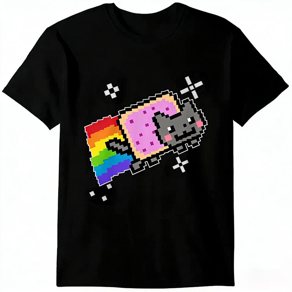 Летние футболки унисекс с графическим принтом Nyan Cat, летняя luxury бренд, хлопок, короткий рукав, уличная мода, трендовая одежда