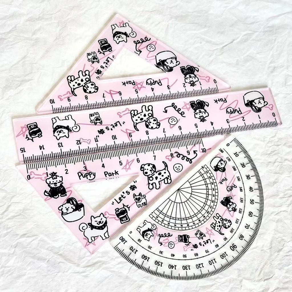 Китайская древняя каллиграфия Прозрачная линейка из 4 частей для студентов Прямая линейка Треугольная линейка Транспортир Назад к школьным принадлежностям