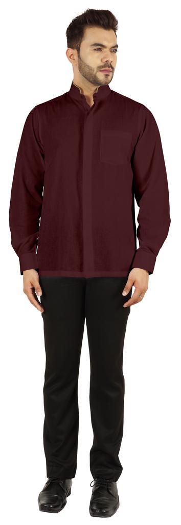 BestMan Однотонная рубашка с длинным рукавом для мужчин с двойной планкой на пуговицах спереди и китайским воротником