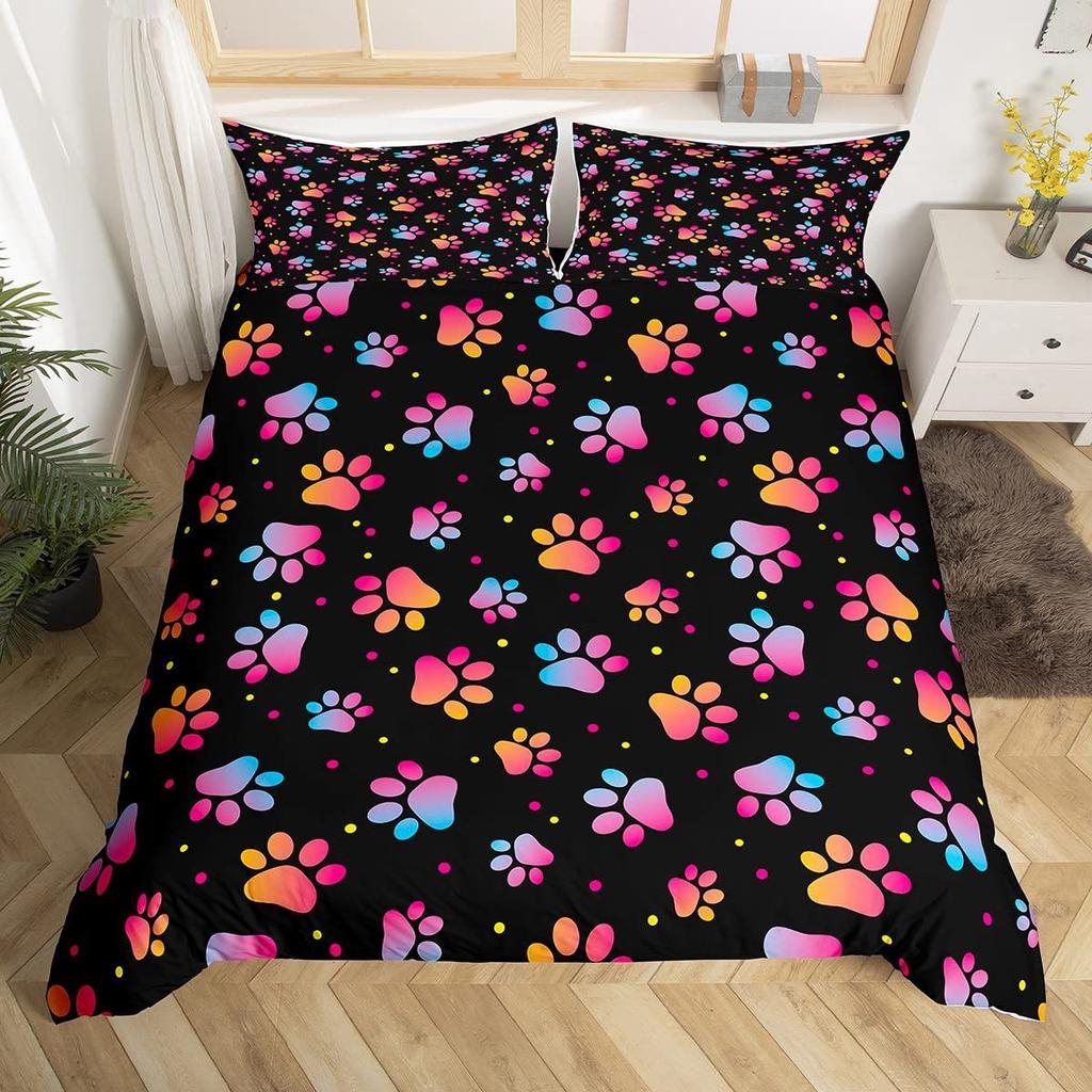 Colorful Dog Paw Three-Piece Quilt Cover 3D Digital Printing Bedding Cover Pet Animal Bed Cover