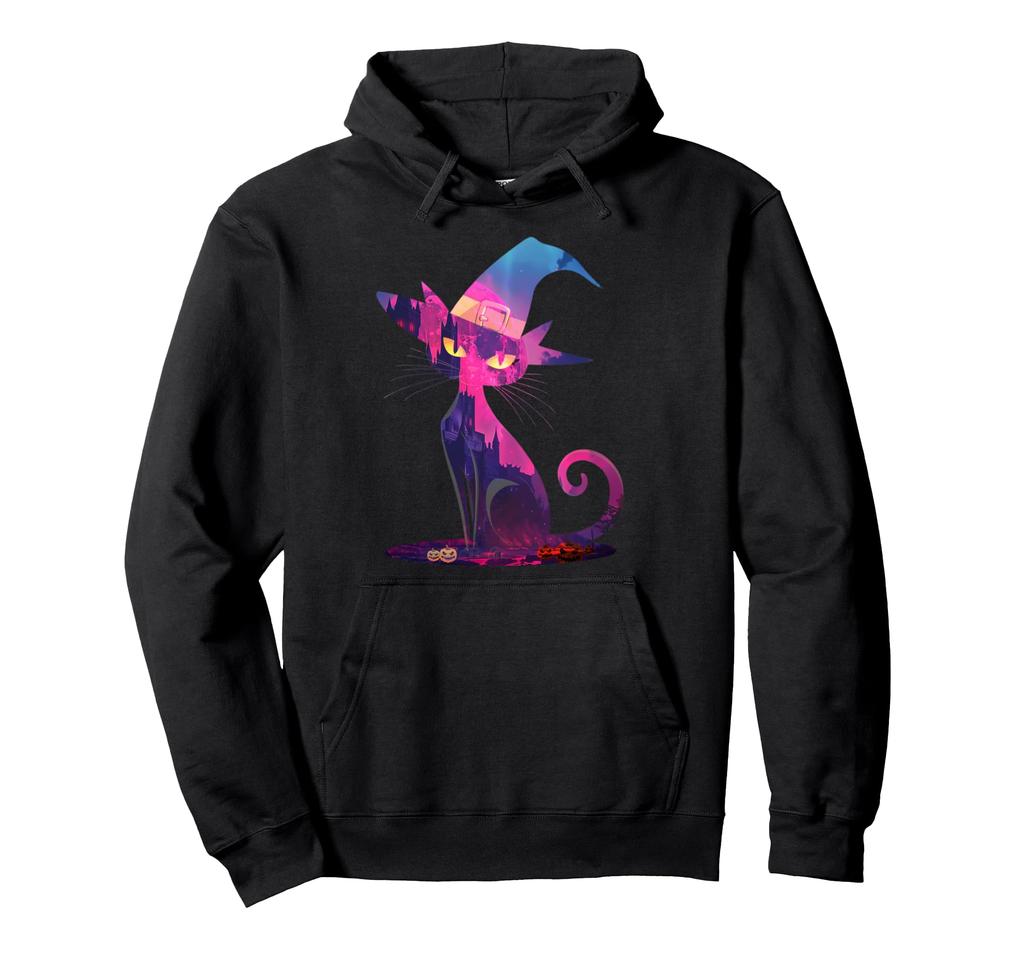 Kids Cat Women Halloween Witch Hat Women Men Hoodie