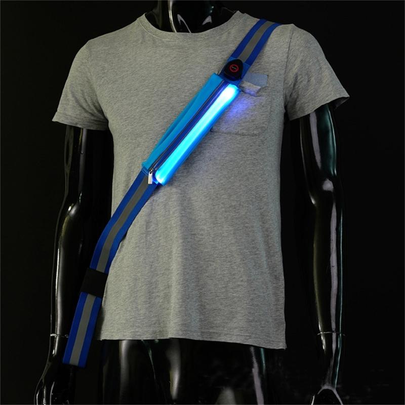 USB-перезаряжаемый светоотражающий пояс-лента с регулируемой длиной для бега