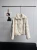 Women's Fashionable Two-Tone Real Rabbit Fur Collar Coat - 2025 Casual Short Style
