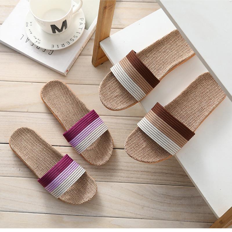 Женские летние льняные тапочки, домашние бесшумные и легкие домашние тапочки на толстой подошве и мягкой подошве, деревянные напольные тапочки для пар