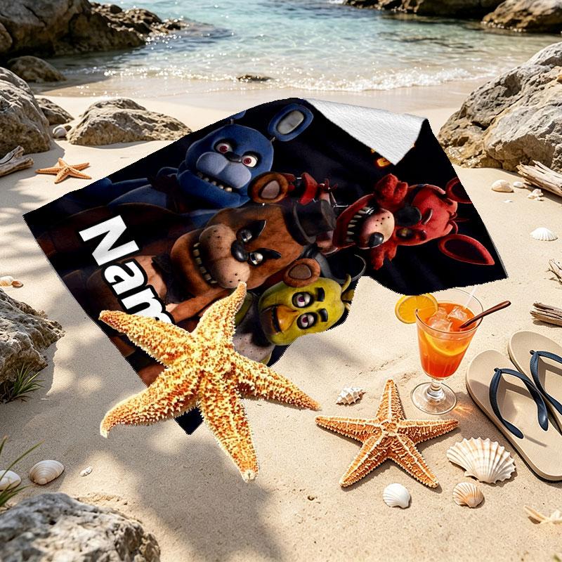 Custom Name Personalized Five Nights at Freddy's Print Beach Towel, for Trip Camping Beach Party Home Decor, Birthday Gift for Family & Friends