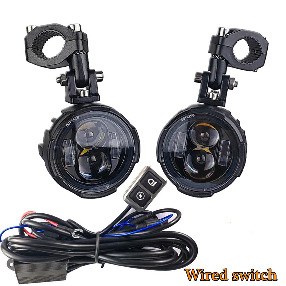 100W Dual-Color LED Motorcycle Headlight Fog Lights - Auxiliary Driving Spotlight Headlamp with Flasher for Enhanced Visibility
