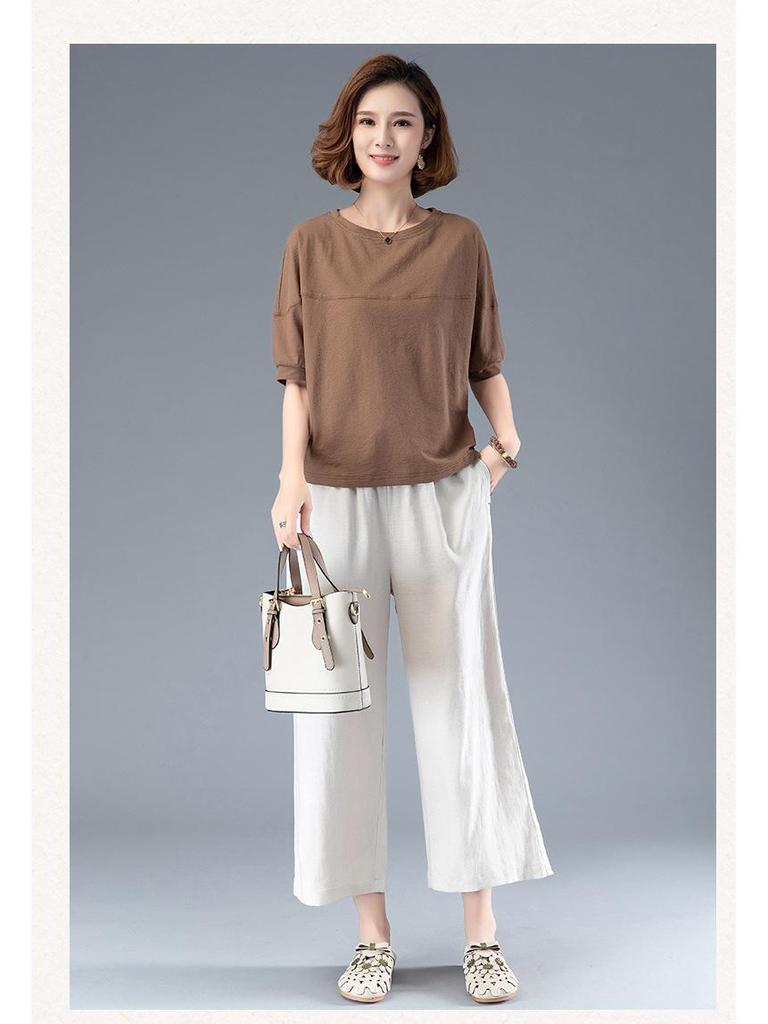 Летняя женская футболка с коротким рукавом, облегающая фигуру - Повседневный топ, скрывающий живот, для женщин среднего возраста