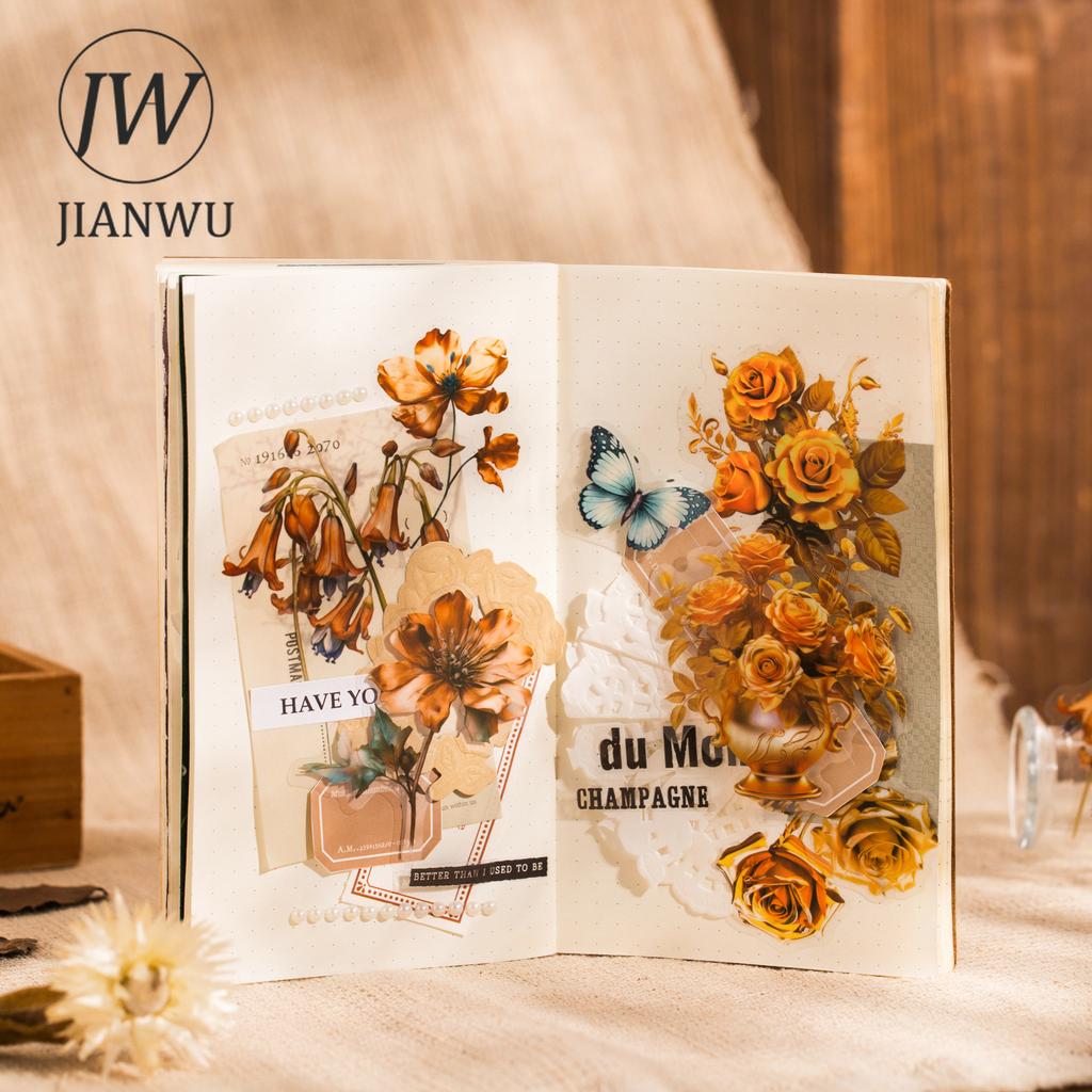 JIANWU Artistic Flower Shadow Series Vintage Leaves Flower Landscape Material Collage PET Sticker Creative  Journal Stationery