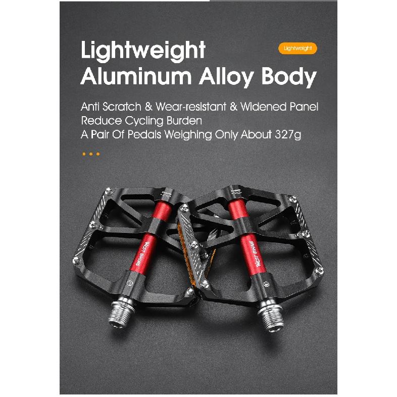 WEST BIKING CNC 3 Bearing Bicycle Pedals Ultralight BMX MTB Road Bike Pedals Non-slip Aluminum Alloy Reflective Cycling Parts