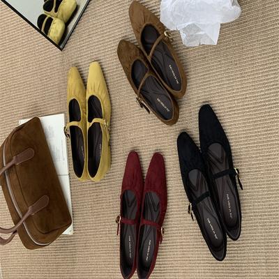 Французский вечерний бриз тупоносые туфли Мэри Джейн на плоской подошве для женщин 2025 новая летне-осенняя модель с мелким вырезом и складкой, туфли бабушки Дуду