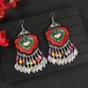 Yunnan Double-sided Embroidered Fabric Earrings, Long Leaf Tassel Personalized Earrings, Retro Miao Earrings for Women