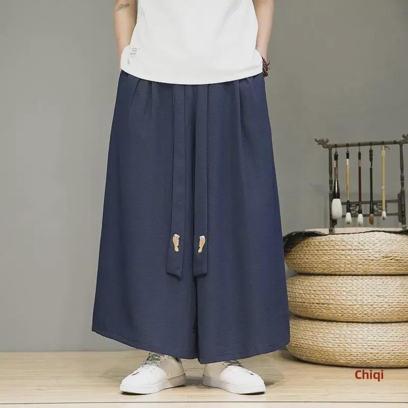 Men's Chiffon Hanfu Loose Wide-Leg Pants - Retro National Style Summer Straight Pants