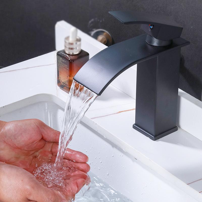 Waterfall style stainless steel faucet suitable for household use, single hole installation for both hot and cold use new style