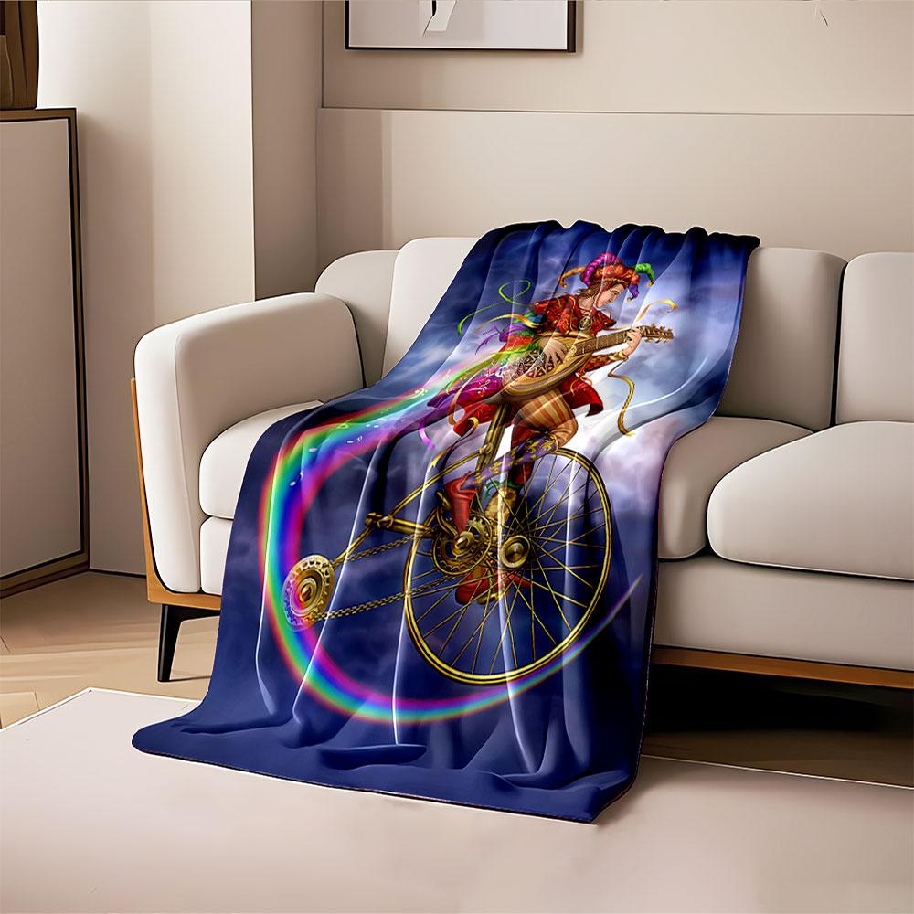 Colorful Jester on Unicycle Blanket for all seasons blanket lunch break throw gift