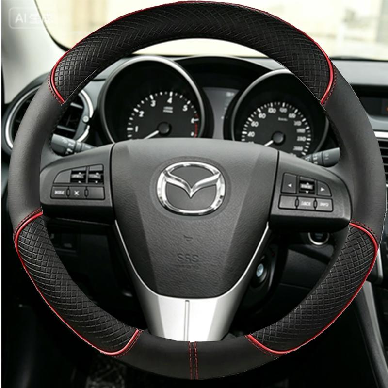 Черная Искусственная Кожа ПУ Ручная Прошивка Чехол на Руль Автомобиля Для Старых Mazda 3 Mazda 5 Mazda 6 2003-2015