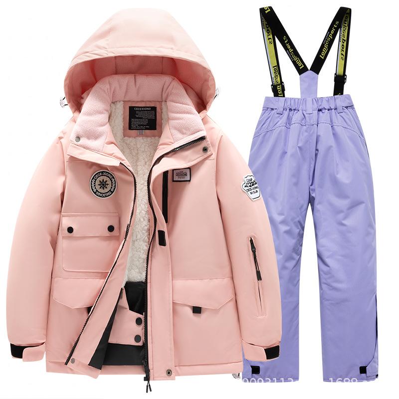 Winter Parkas Trousers Snowboarding Clothes Children's Ski Suit Girls' Outdoor Waterproof and Windproof Thick Warm Boys' and Girls' Ski Clothes