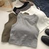 Women Bottoming Vest Seamless Sleeveless Pure Color Padded Stretchy Round Neck Dry Dry Cooling Crop Top Summer Sport Basic Tank Top