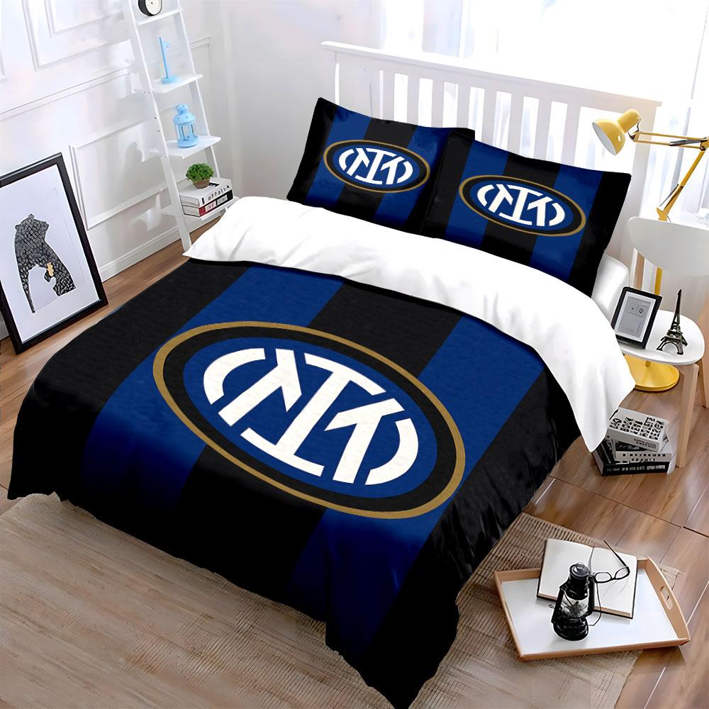 Blue-black stripes, Inter logo. Bedding sets Duvet cover sets Duvet covers Pillowcases(1*Duvet Cover 2*Pillowcases without duvet insert)