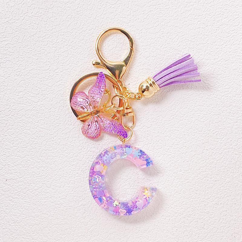 Able Purple Letter Keychain Sequin Butterfly Tassel Pendant Keychain Exquisite Backpack Decoration Accessories Gifts