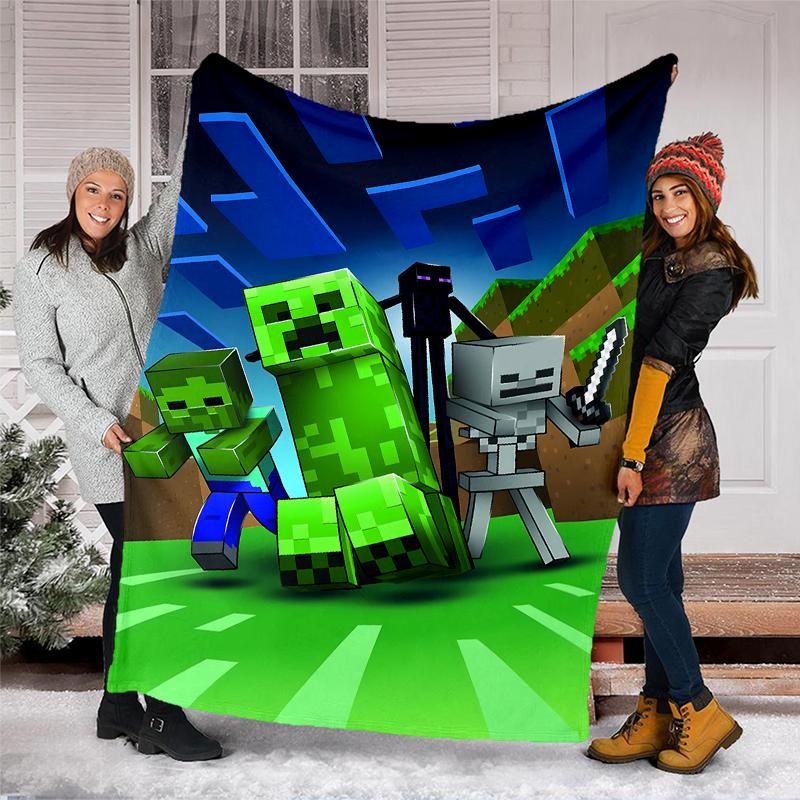 Blocky pixel game printed blanket—lightweight,soft,warm;versatile blanket all seasons—perfect as &air-conditioning throw,nap blanket