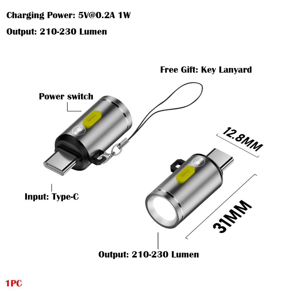 230 High Lumens Type-C Mini Flashlight Portable Plug and Play USB C Emergency Lamp Aluminum Alloy with Lanyard