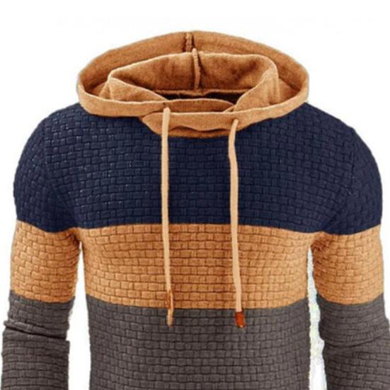 Осень-зима мужская толстовка с цветными блоками с капюшоном на шнурке с длинными рукавами эластичный мягкий толстый теплый спортивный топ средней длины