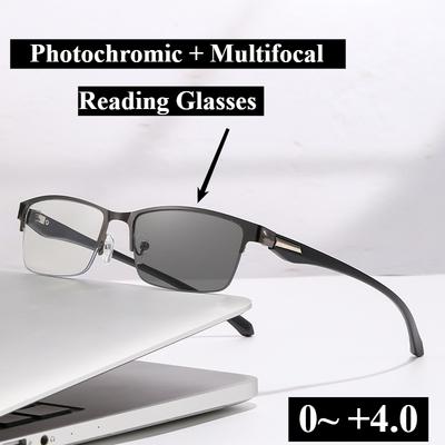 0~+4.0 Фотохромные + Мультифокальные очки для чтения Автоматическое изменение фокуса 1 пара очков для многократного использования Полуободковые бизнес-очки