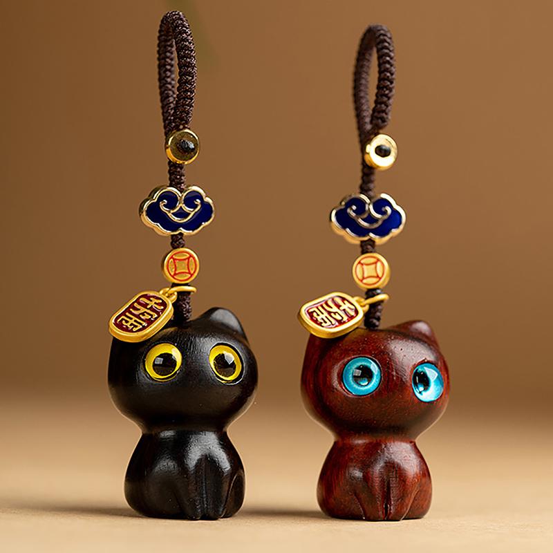 Милый аниме-кошачий брелок для женщин и мужчин, цепочка для мобильного телефона, сумка, деревянная подвеска, индивидуальные креативные ювелирные аксессуары