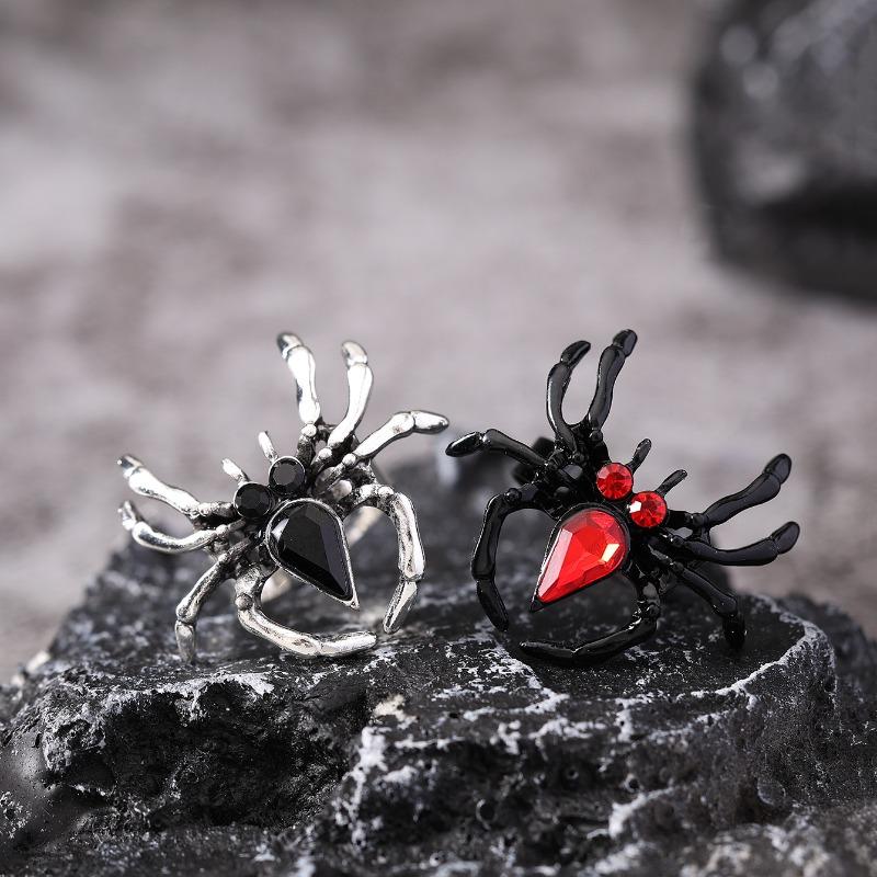 BLINGBAY Women's Vintage Gothic Spider Ring Black Gemstone Statement Adjustable Finger Jewelry for Halloween Party