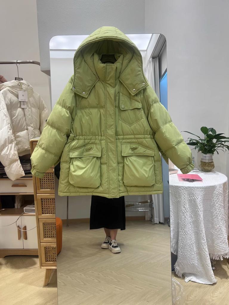 Пуховик женский средний и длинный с капюшоном новый утолщенный пояс свободный теплый белый утиный пуховик прилив