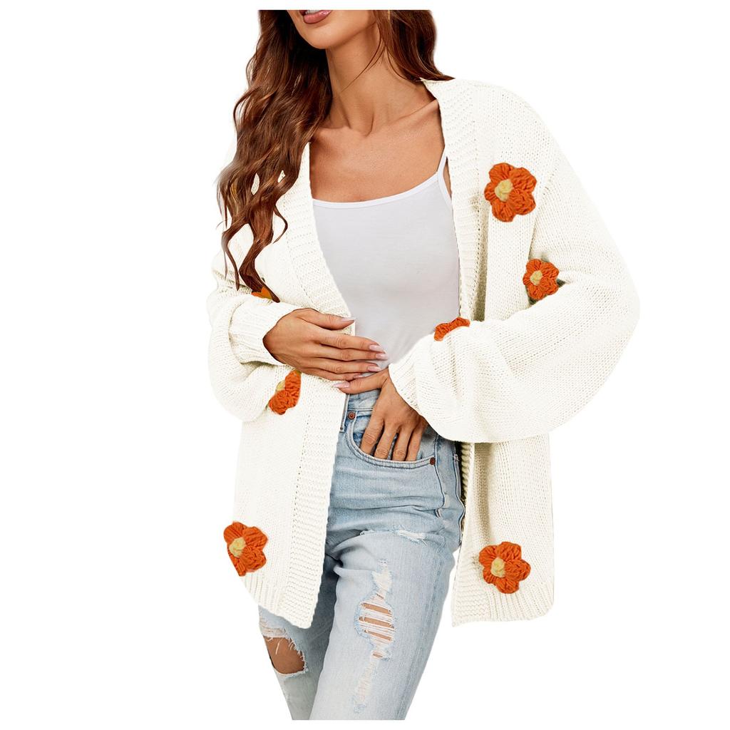 Женский повседневный модный удобный цветочный кардиган с длинным рукавом и уличным трендом, вязаный свитер