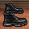 FashionGenuine Leather High Top Ankle Boots New Trend Mens Walking Shoes Non-Slip Lace-Up Motorcycle Boots Wear-Resistant Hiking Botas