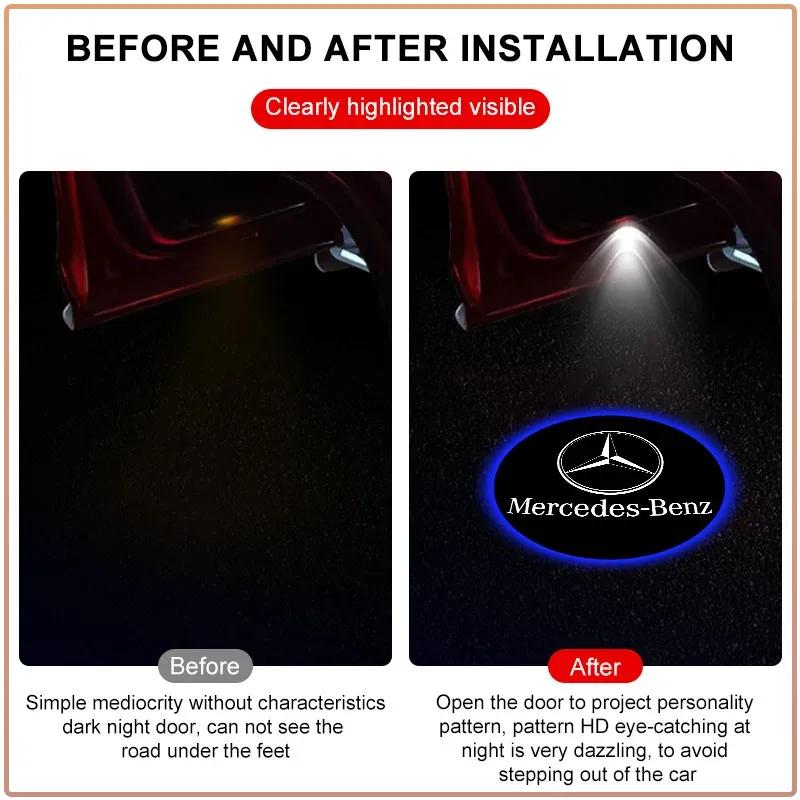 AABII1 Car Door Wireless Welcome Light LED HD Projector Lamp Decoration Stickers For Mercedes Benz AMG W204 W213 W205 W211 W212 W176