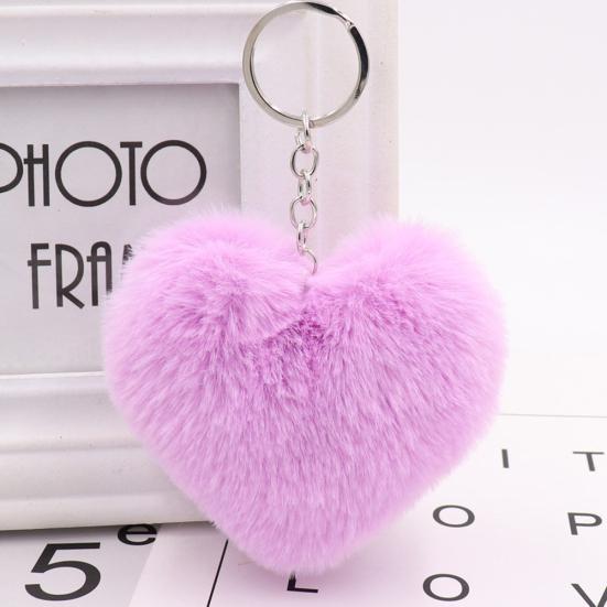 Heart Keychain Key Ring Pendant Handbag Bag Faux Fur Wallet Decor
