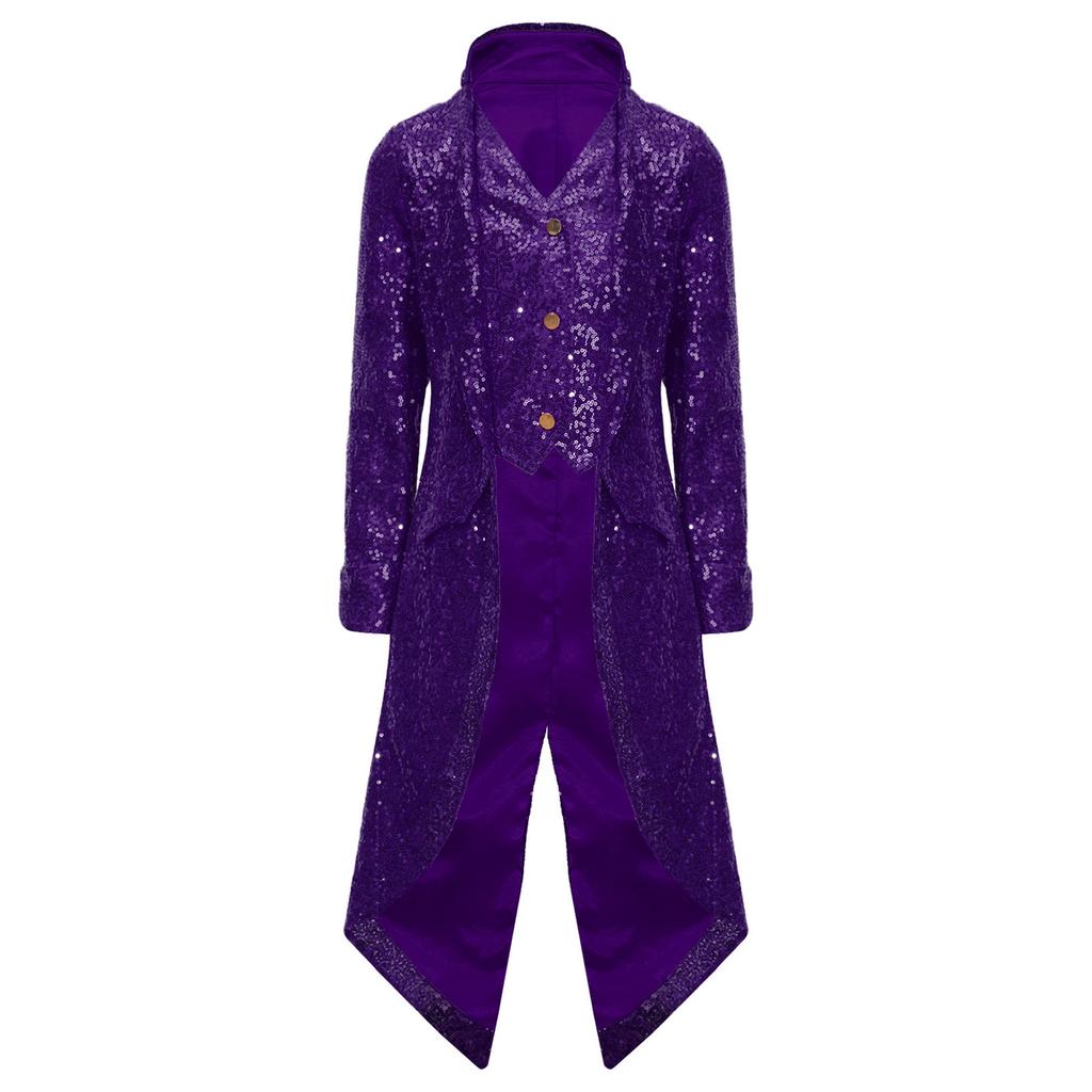 Boys Steampunk Tailcoat Gothic Victorian Long Coat Sequins Jacket Medieval Halloween Costume Frock Coat Outfit